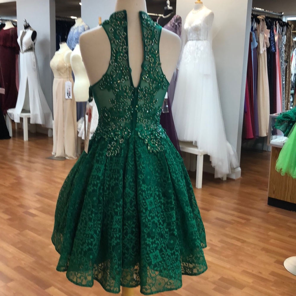 Green prom dress with tiny rhinestones - Picture 4 of 8